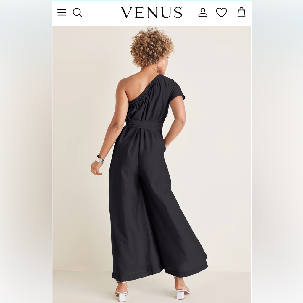 Venus Xl One Shoulder Black Jumpsuit Pantsuit Size Jumpsuit